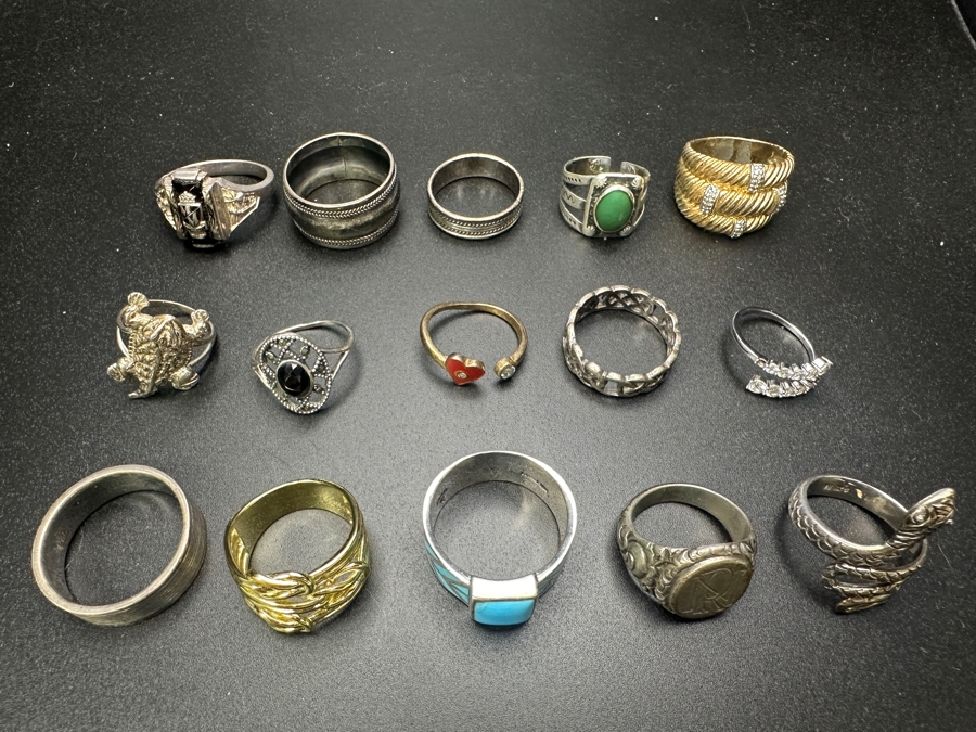 (15) Sterling Silver Rings Of Various Sizes 83.6g [Photo 2]