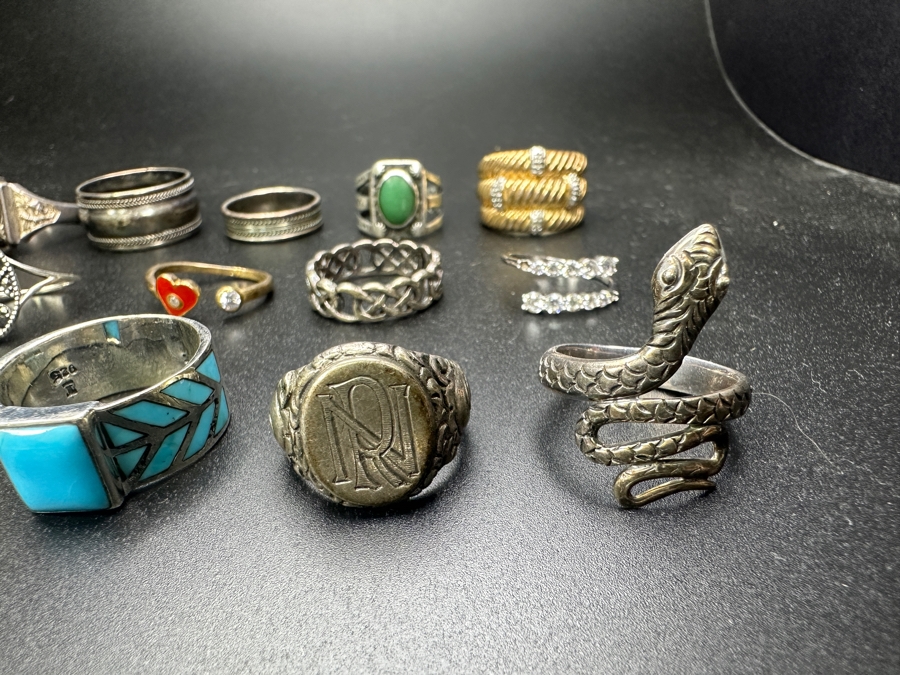 (15) Sterling Silver Rings Of Various Sizes 83.6g [Photo 3]