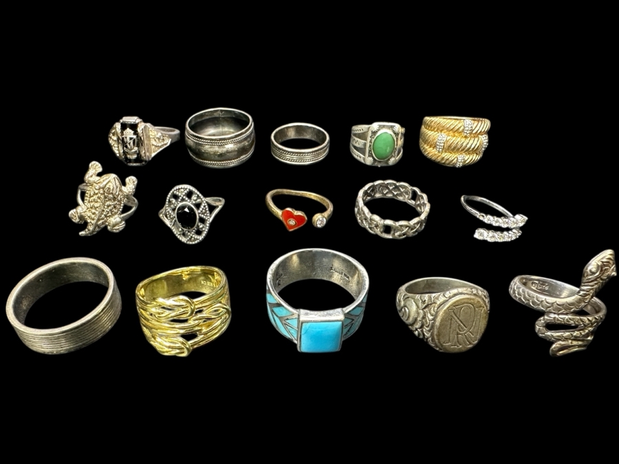 (15) Sterling Silver Rings Of Various Sizes 83.6g