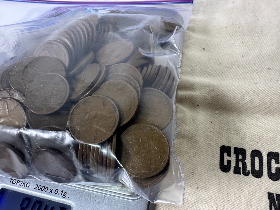 Vintage Wheat Pennies Cents Of Various Years (Unchecked) 904.2g With Vintage Crocker-Citizens National Bank Los Angeles Money Bag [Photo 6]