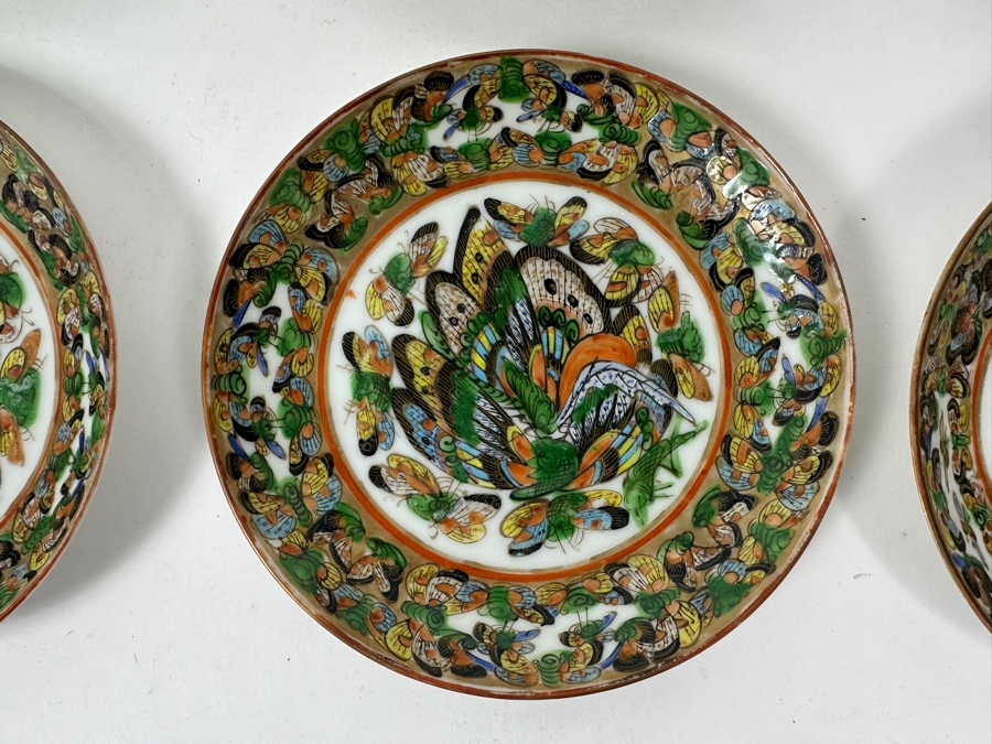 Set of (3) Chinese Famille Rose Medallion Porcelain Plates And (3) Chinese 'Thousand Butterfly' Pattern (Hudiepan) Porcelain Plates 5.5'W [Photo 2]
