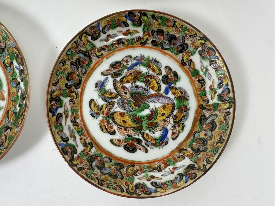 Set of (3) Chinese Famille Rose Medallion Porcelain Plates And (3) Chinese 'Thousand Butterfly' Pattern (Hudiepan) Porcelain Plates 5.5'W [Photo 4]