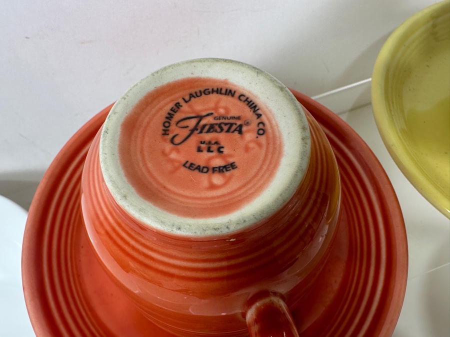Set of (2) Fiestaware Cups and Saucers and (6) Wedgwood Bowls 6'W [Photo 3]