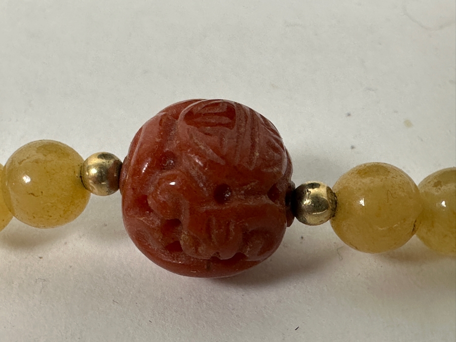 Chinese Multi-Stone 30' Necklace With Carved Stones And Gold Beads Estimate $200 [Photo 2]