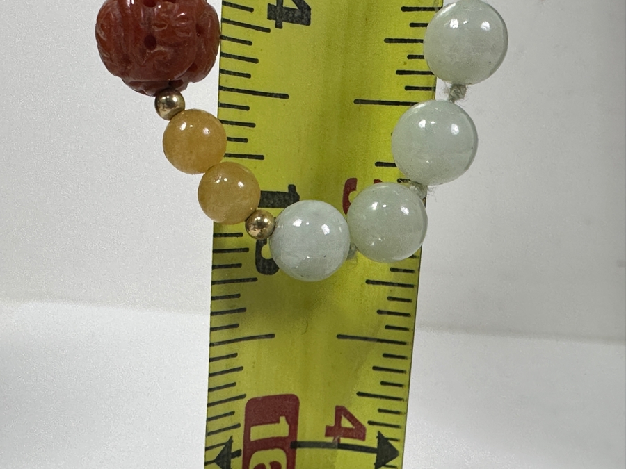 Chinese Multi-Stone 30' Necklace With Carved Stones And Gold Beads Estimate $200 [Photo 6]