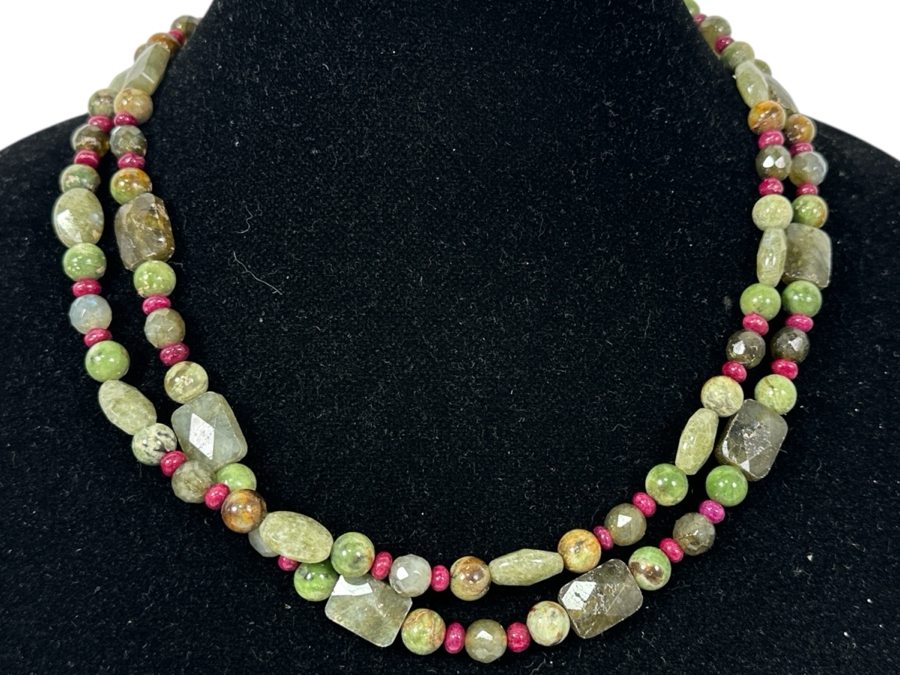Double-Strand Multi-Stone 20' Necklace With Rubies, Labradorite And Other Stones Estimate $200