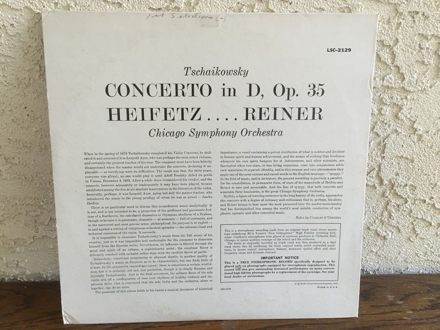 Tschaikowsky, Heifetz, Reiner, Chicago Symphony - Violin Concerto - RCA Victor Red Seal ‎- LSC-2129 [Photo 2]