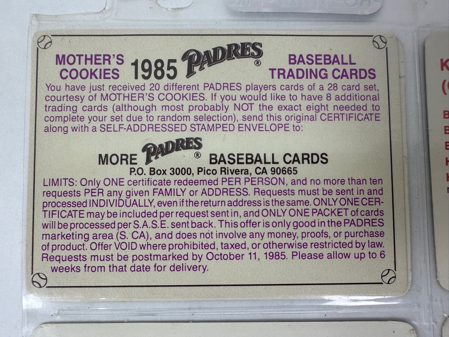 Vintage 1986 Mother's Cookies San Diego Padres Baseball Cards Including Tony Gwynn, Rich Gossage, Steve Garvey, Garry Templeton And Bruce Bochy [Photo 12]