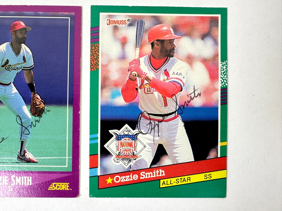 (3) Signed Ozzie Smith St. Louis Cardinals Baseball Cards [Photo 6]