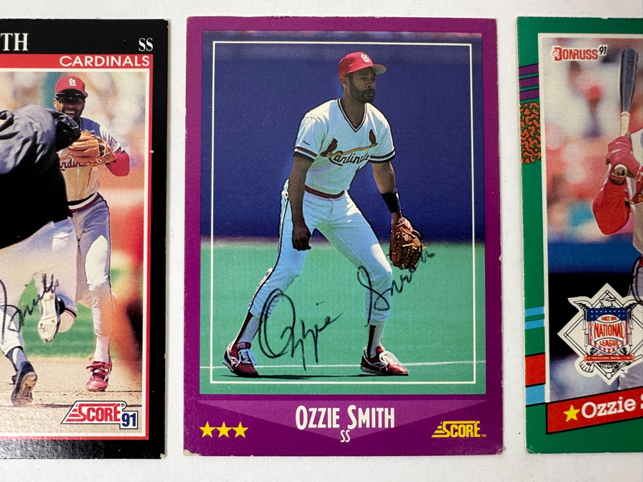 (3) Signed Ozzie Smith St. Louis Cardinals Baseball Cards [Photo 4]