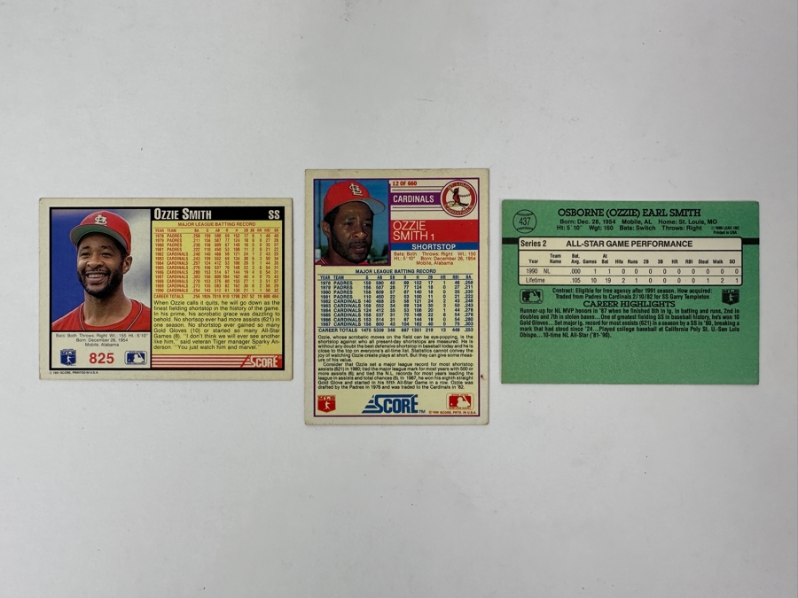 (3) Signed Ozzie Smith St. Louis Cardinals Baseball Cards [Photo 9]