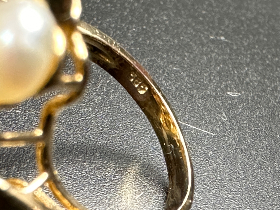 14k Gold Diamond / Pearl Ring Set With (4) 1.5mm Round Brilliant Diamonds Est. .10cttw And (10) 5mm Potato Pearls Size 5.5 7.2g Retails $2,600 [Photo 8]