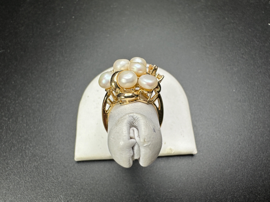 14k Gold Diamond / Pearl Ring Set With (4) 1.5mm Round Brilliant Diamonds Est. .10cttw And (10) 5mm Potato Pearls Size 5.5 7.2g Retails $2,600 [Photo 6]