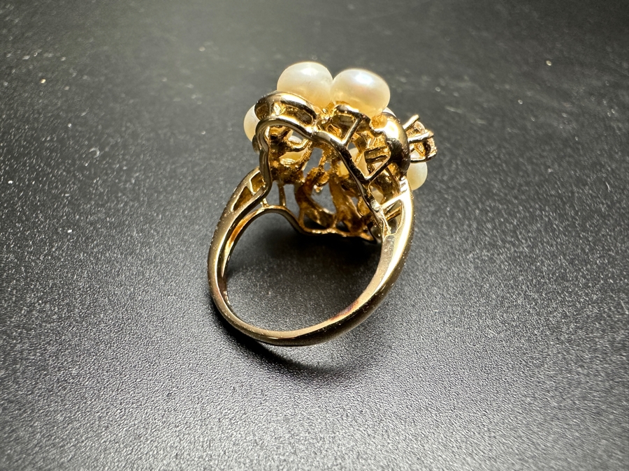 14k Gold Diamond / Pearl Ring Set With (4) 1.5mm Round Brilliant Diamonds Est. .10cttw And (10) 5mm Potato Pearls Size 5.5 7.2g Retails $2,600 [Photo 7]