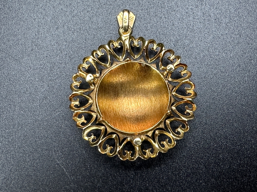 18k Gold Antique Art Nouveau Hand Engraved Enamel Floral Pendant 7.8g Retails $3,400 [Photo 5]