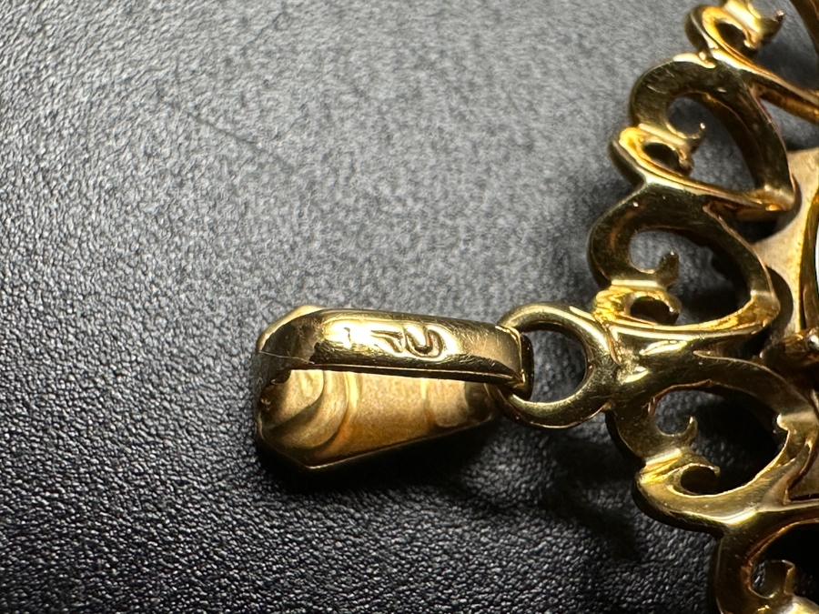 18k Gold Antique Art Nouveau Hand Engraved Enamel Floral Pendant 7.8g Retails $3,400 [Photo 6]