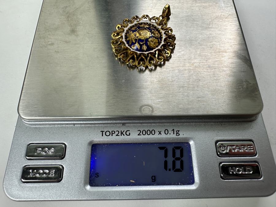 18k Gold Antique Art Nouveau Hand Engraved Enamel Floral Pendant 7.8g Retails $3,400 [Photo 8]