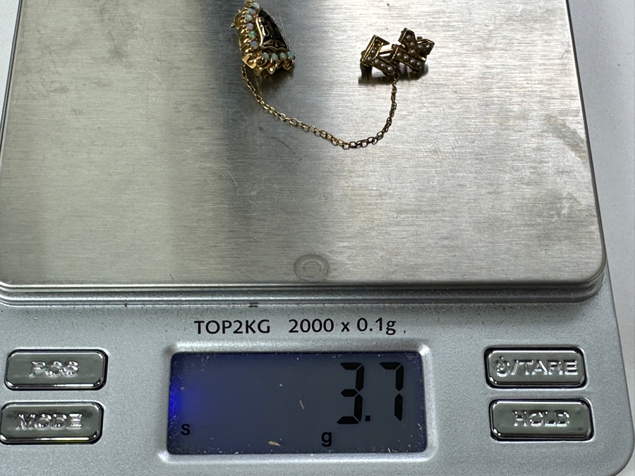 12k Gold Opal / Seed Pearl Psi Omega Dental Pin 3.7g (Missing (1) Opal And (1) Seed Pearl) Estimate $500 [Photo 6]