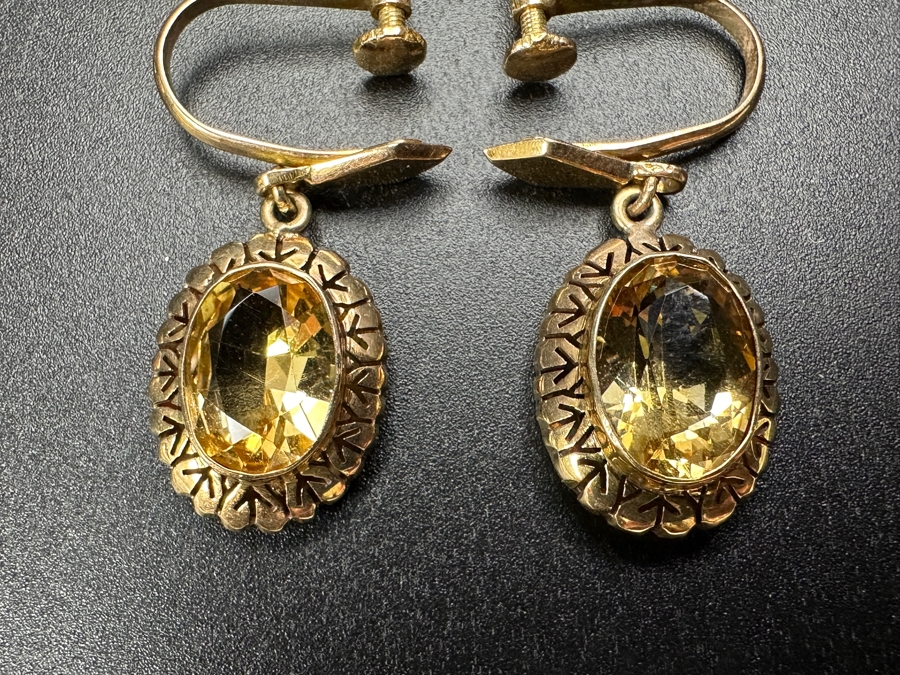 14k Gold Citrine Earrings (2) 11x7mm Citrines Est. 5cttw Total 6.9g Retails $2,200 [Photo 2]