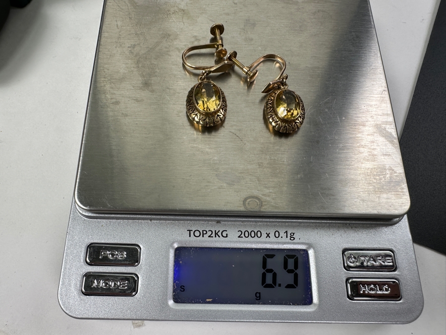 14k Gold Citrine Earrings (2) 11x7mm Citrines Est. 5cttw Total 6.9g Retails $2,200 [Photo 6]