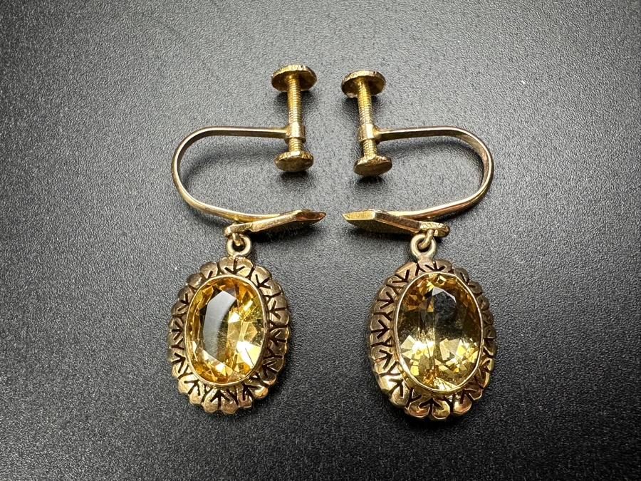 14k Gold Citrine Earrings (2) 11x7mm Citrines Est. 5cttw Total 6.9g Retails $2,200 [Photo 5]