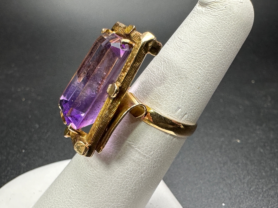 Large 14k Gold 19x11 Amethyst Ring 9.8g Size 6 Retails $3,000 [Photo 5]
