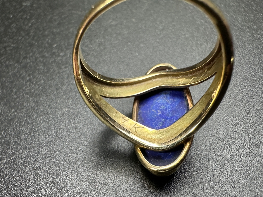 14k Gold 21x9 Blue Dyed Agate Cabochon Ring Size 7.75 4.8g Retails $1,600 [Photo 7]