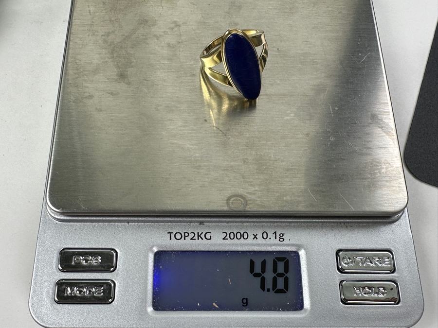 14k Gold 21x9 Blue Dyed Agate Cabochon Ring Size 7.75 4.8g Retails $1,600 [Photo 9]
