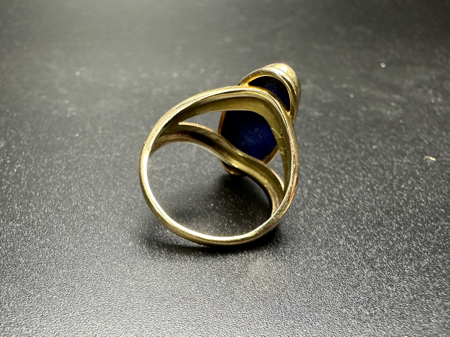 14k Gold 21x9 Blue Dyed Agate Cabochon Ring Size 7.75 4.8g Retails $1,600 [Photo 6]