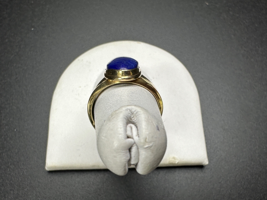 14k Gold 21x9 Blue Dyed Agate Cabochon Ring Size 7.75 4.8g Retails $1,600 [Photo 5]