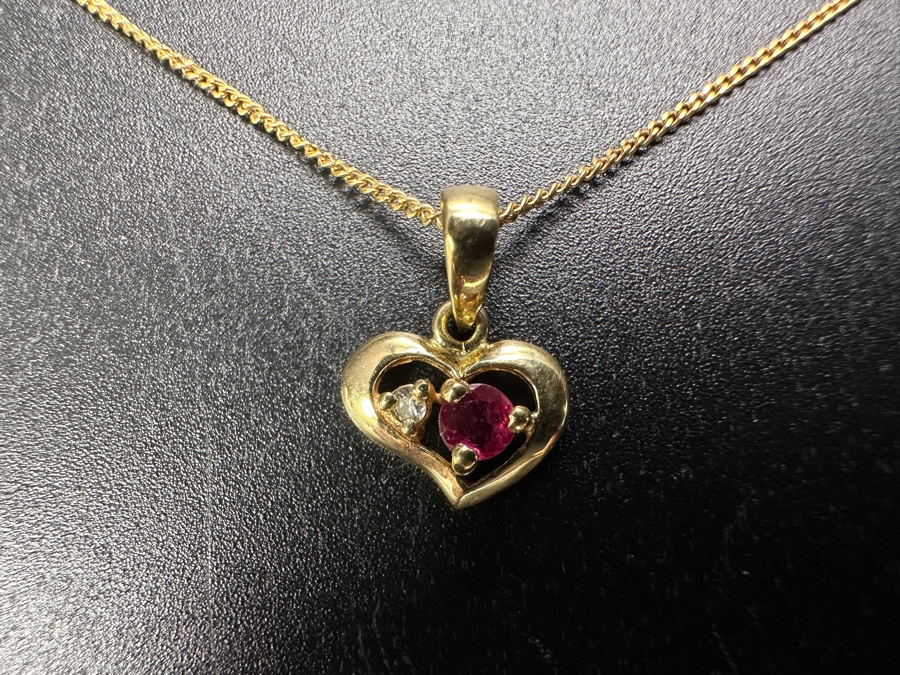 14k Gold Diamond / Ruby Pendant With 14k Gold 16' Chain Necklace 1.6g [Photo 3]