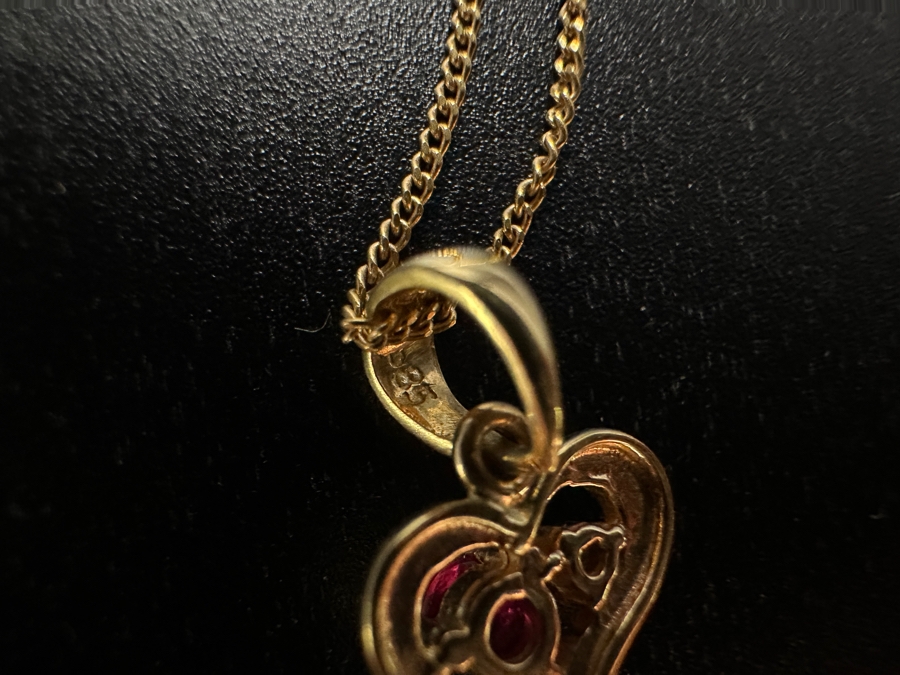 14k Gold Diamond / Ruby Pendant With 14k Gold 16' Chain Necklace 1.6g [Photo 6]