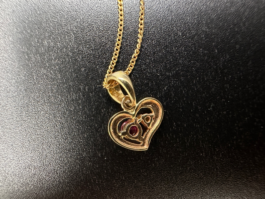 14k Gold Diamond / Ruby Pendant With 14k Gold 16' Chain Necklace 1.6g [Photo 5]