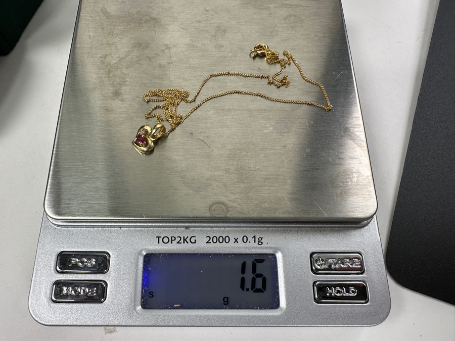 14k Gold Diamond / Ruby Pendant With 14k Gold 16' Chain Necklace 1.6g [Photo 7]