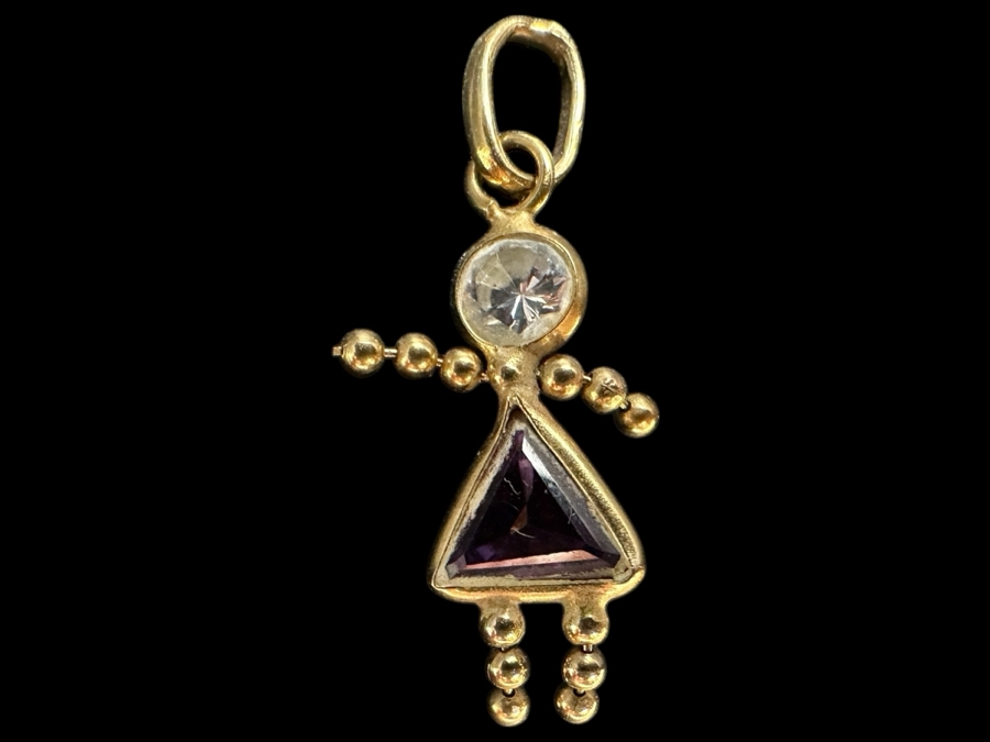 14k Gold Birthstone Little Girl Pendant Made In Italy 0.9g