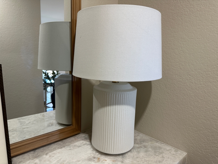 Pair Of White Table Lamps - One Cordless and Requires Battery Operated Bulb 24'H [Photo 7]