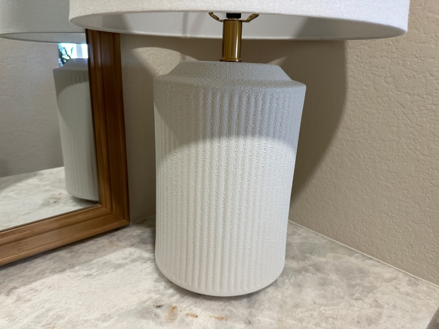 Pair Of White Table Lamps - One Cordless and Requires Battery Operated Bulb 24'H [Photo 8]