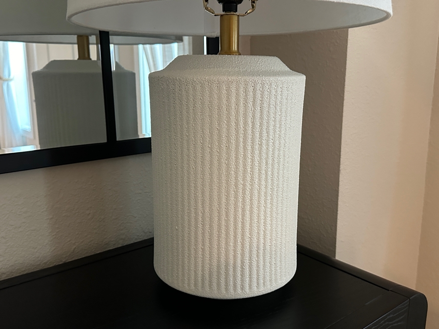 Pair Of White Table Lamps - One Cordless and Requires Battery Operated Bulb 24'H [Photo 3]