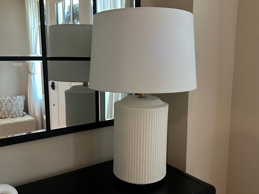 Pair Of White Table Lamps - One Cordless and Requires Battery Operated Bulb 24'H [Photo 2]