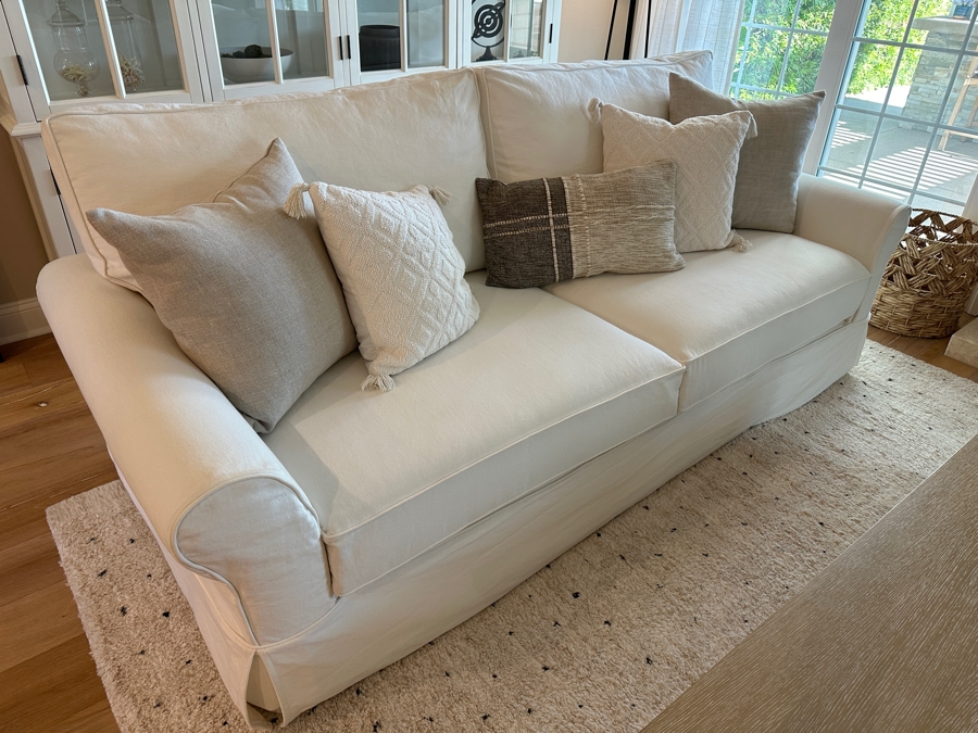 Pottery Barn Slipcovered Sofa 94'W X 40'D X 40'H With Five Throw Pillows [Photo 3]