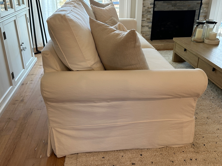 Pottery Barn Slipcovered Sofa 94'W X 40'D X 40'H With Five Throw Pillows [Photo 4]