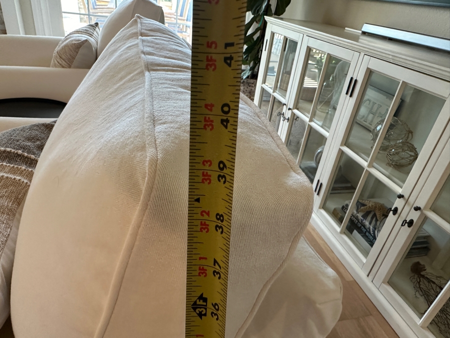 Pair Of Pottery Barn Slipcovered Armchairs 40'W X 39'D X 39'H With Two Throw Pillows [Photo 11]