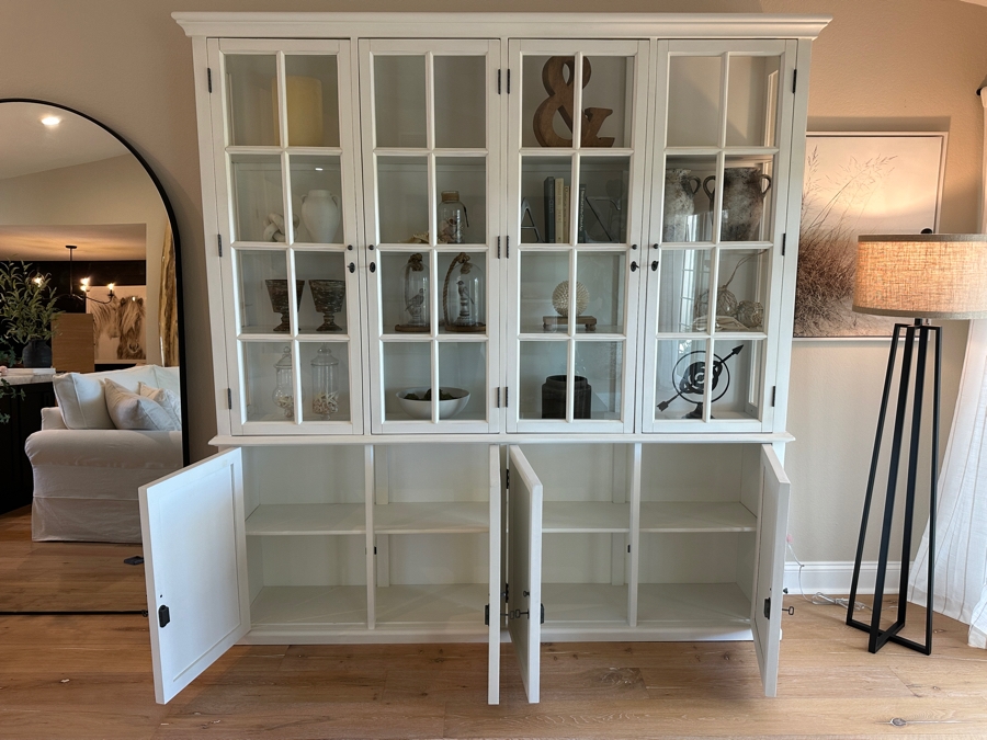 Restoration Hardware White Wooden Two Piece Display Cabinet China Cabinet Sideboard With Hutch 86'W X 16'D X 90'H [Photo 5]