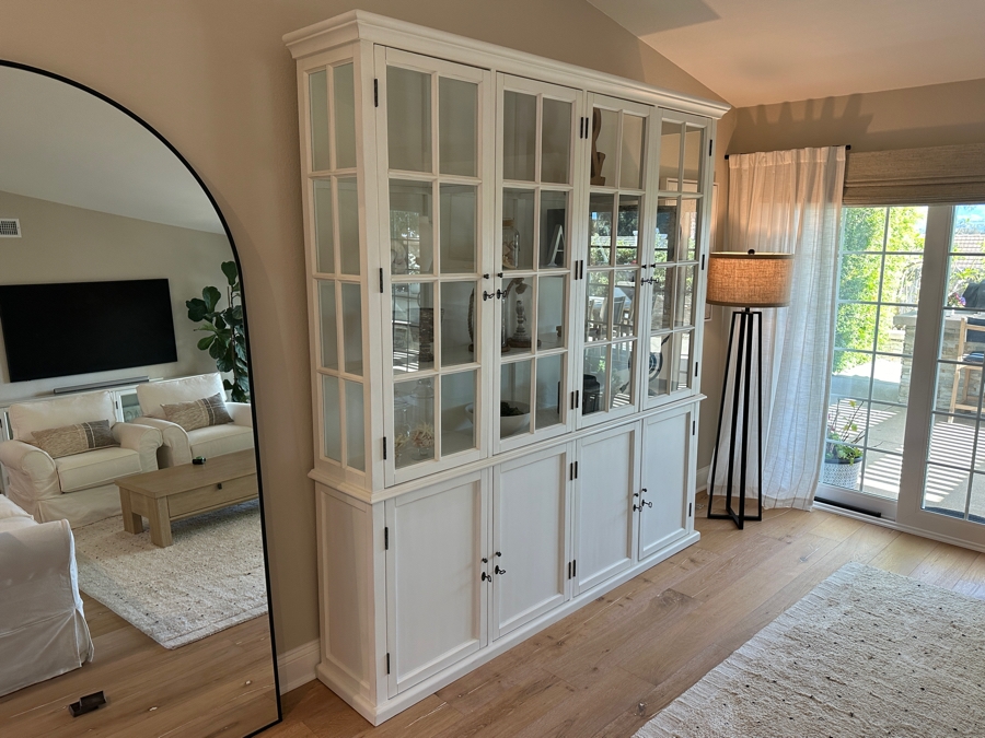 Restoration Hardware White Wooden Two Piece Display Cabinet China Cabinet Sideboard With Hutch 86'W X 16'D X 90'H [Photo 2]