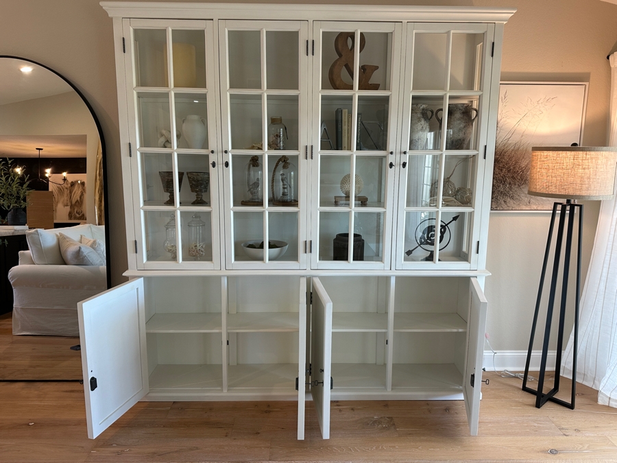 Restoration Hardware White Wooden Two Piece Display Cabinet China Cabinet Sideboard With Hutch 86'W X 16'D X 90'H [Photo 6]
