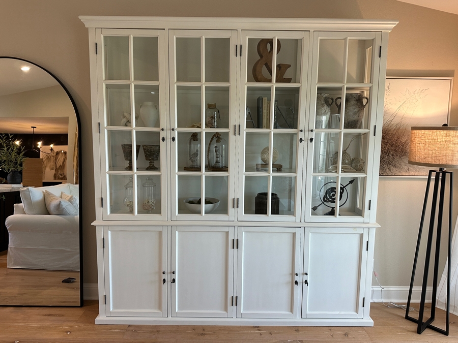 Restoration Hardware White Wooden Two Piece Display Cabinet China Cabinet Sideboard With Hutch 86'W X 16'D X 90'H