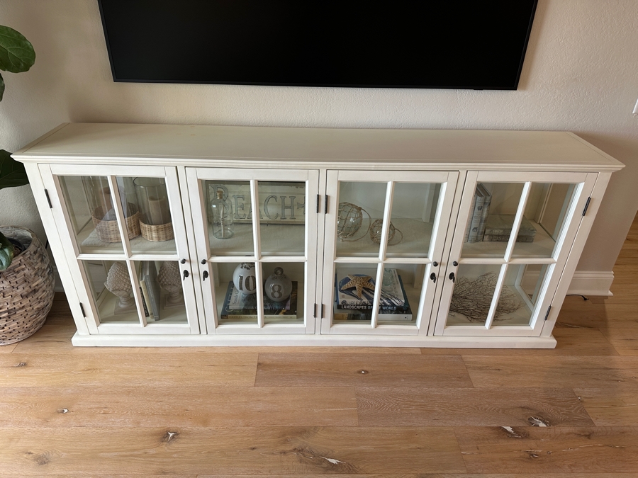 Restoration Hardware White Wooden Display Cabinet China Cabinet Sideboard 86'W X 16'D X 35.5'H [Photo 2]