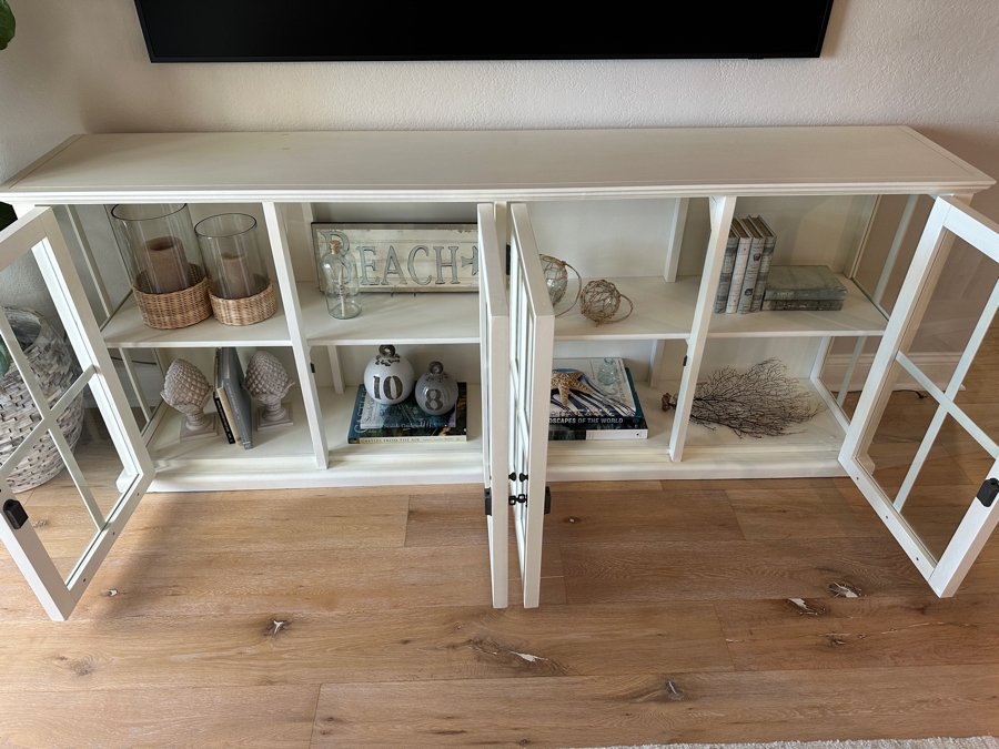 Restoration Hardware White Wooden Display Cabinet China Cabinet Sideboard 86'W X 16'D X 35.5'H [Photo 4]