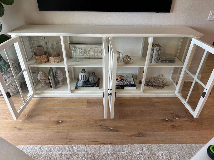 Restoration Hardware White Wooden Display Cabinet China Cabinet Sideboard 86'W X 16'D X 35.5'H [Photo 3]