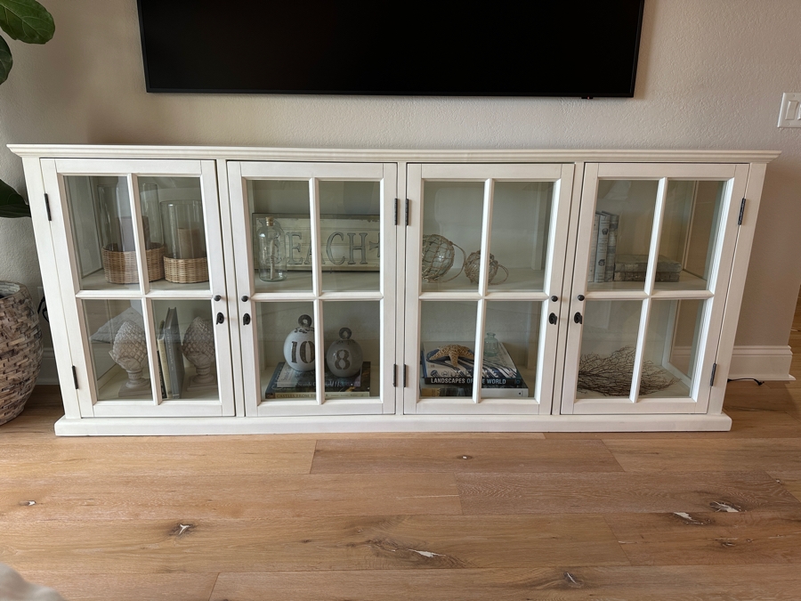 Restoration Hardware White Wooden Display Cabinet China Cabinet Sideboard 86'W X 16'D X 35.5'H